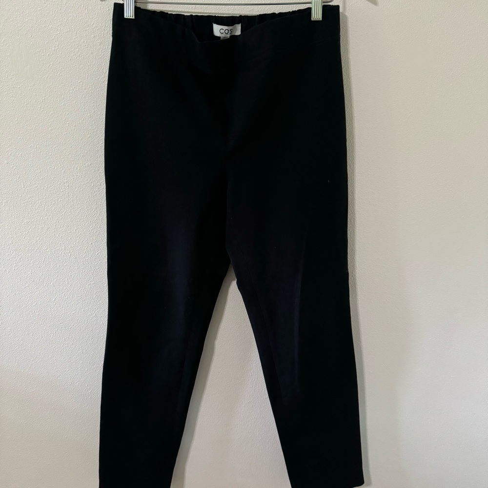 COS Stretch Twill Cotton Rear Ankle Zipper Pull On Pant Black High Rise-44/M